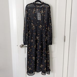 NWT Zara Polka Dot and Floral Midi Dress- size XS